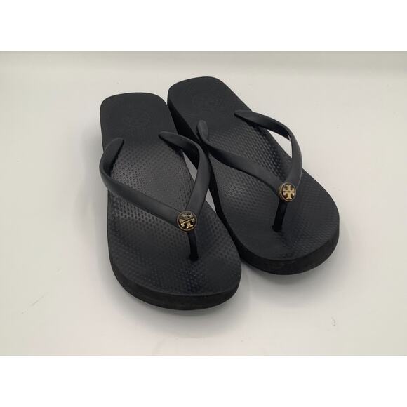 Tory Burch Black Wedge Flip Flops (Guesstimate Sz 8/8.5) - Picture 1 of 7
